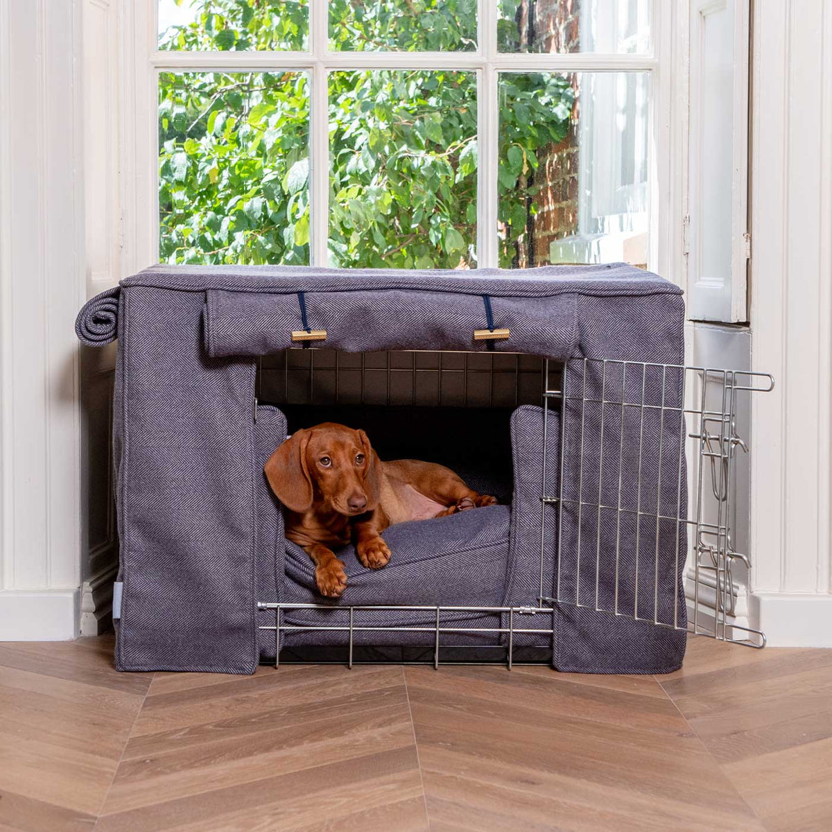 Dog Crate Set In Oxford Herringbone Tweed, view 2