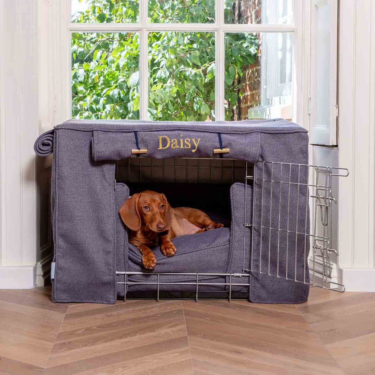 Dog Crate Set In Oxford Herringbone Tweed, view 6