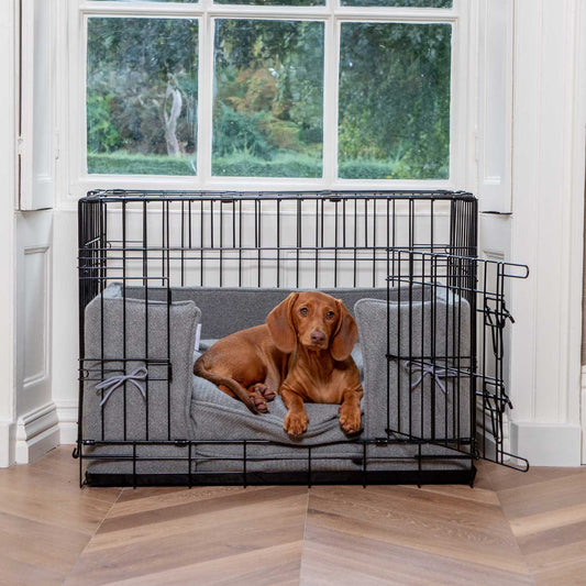 Dog Crate Bumper in Pewter Herringbone Tweed