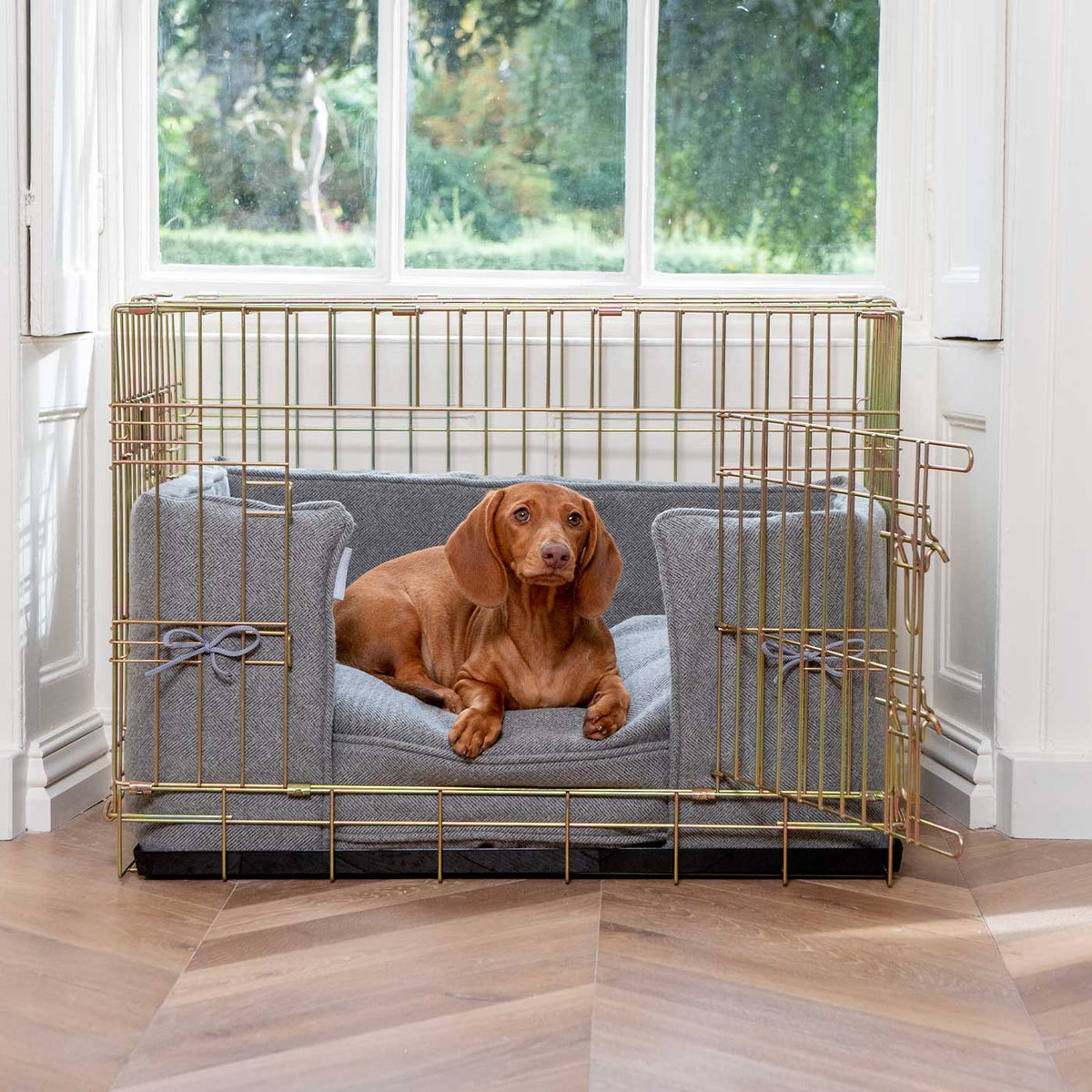 Dog Crate Bumper in Pewter Herringbone Tweed, view 2