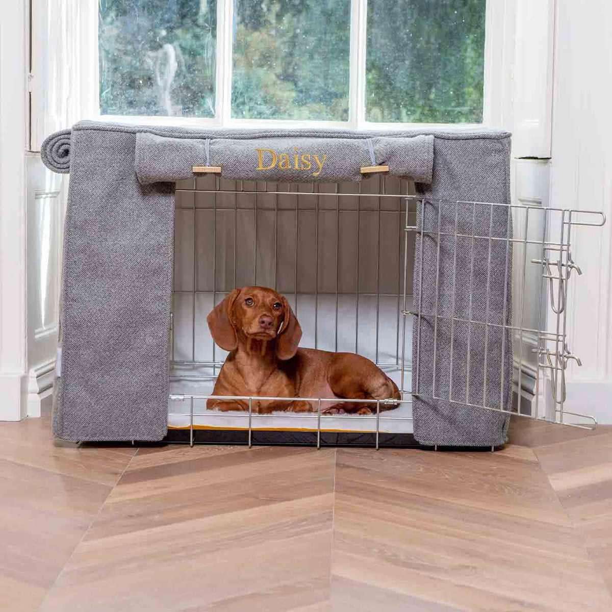 Dog Crate Cover in Pewter Herringbone Tweed, view 6