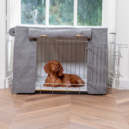 Dog Crate Cover in Pewter Herringbone Tweed, view 4