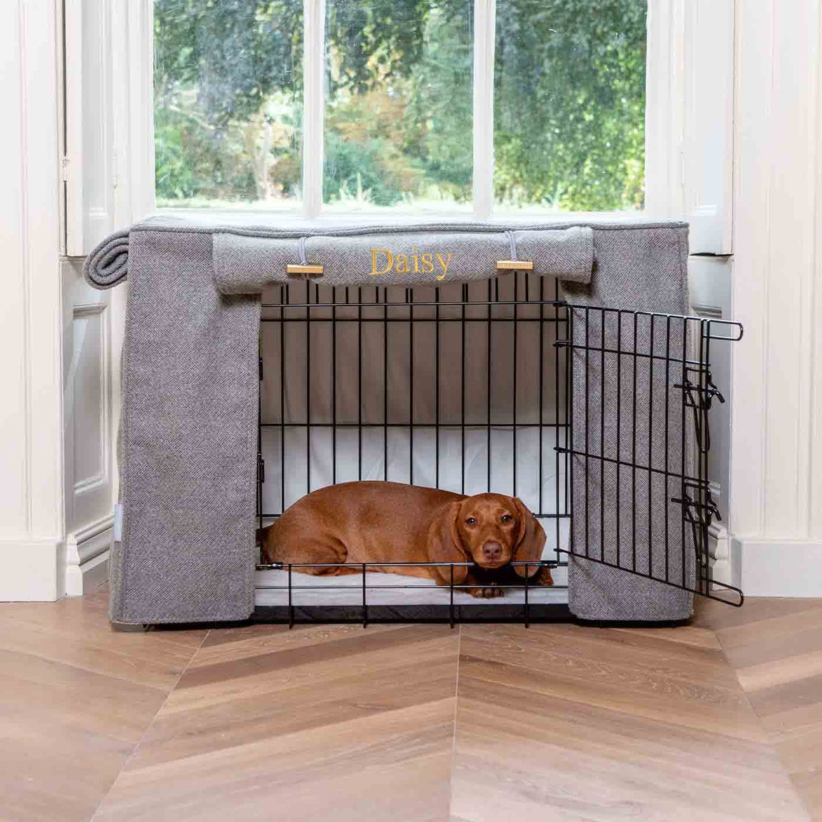 Dog Crate Cover in Pewter Herringbone Tweed, view 7