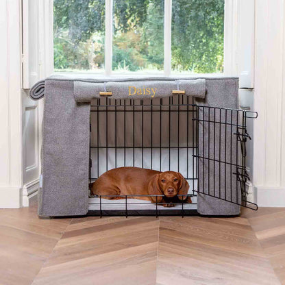 Dog Crate Cover in Pewter Herringbone Tweed, view 7
