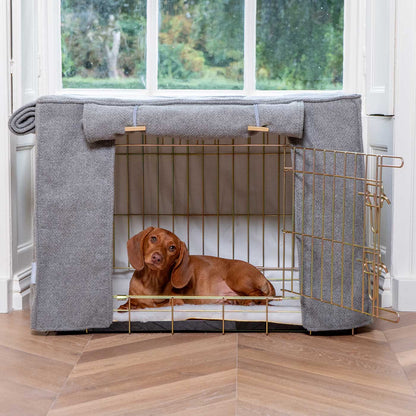 Dog Crate Cover in Pewter Herringbone Tweed