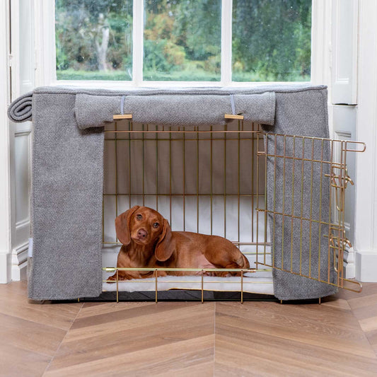 Dog Crate Cover in Pewter Herringbone Tweed
