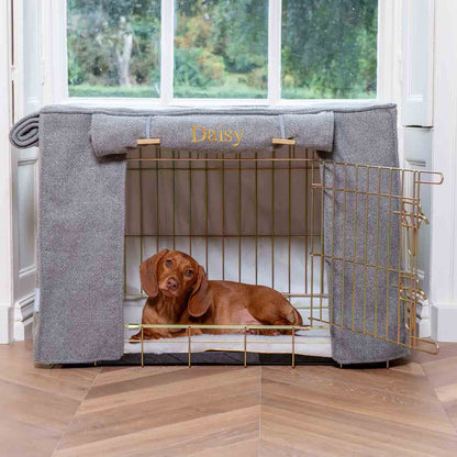 Dog Crate Cover in Pewter Herringbone Tweed, view 8