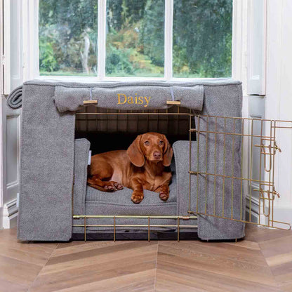 Dog Crate Set In Pewter Herringbone Tweed, view 10