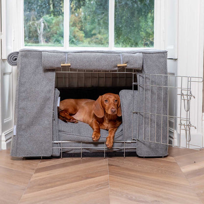 Dog Crate Set In Pewter Herringbone Tweed, view 7