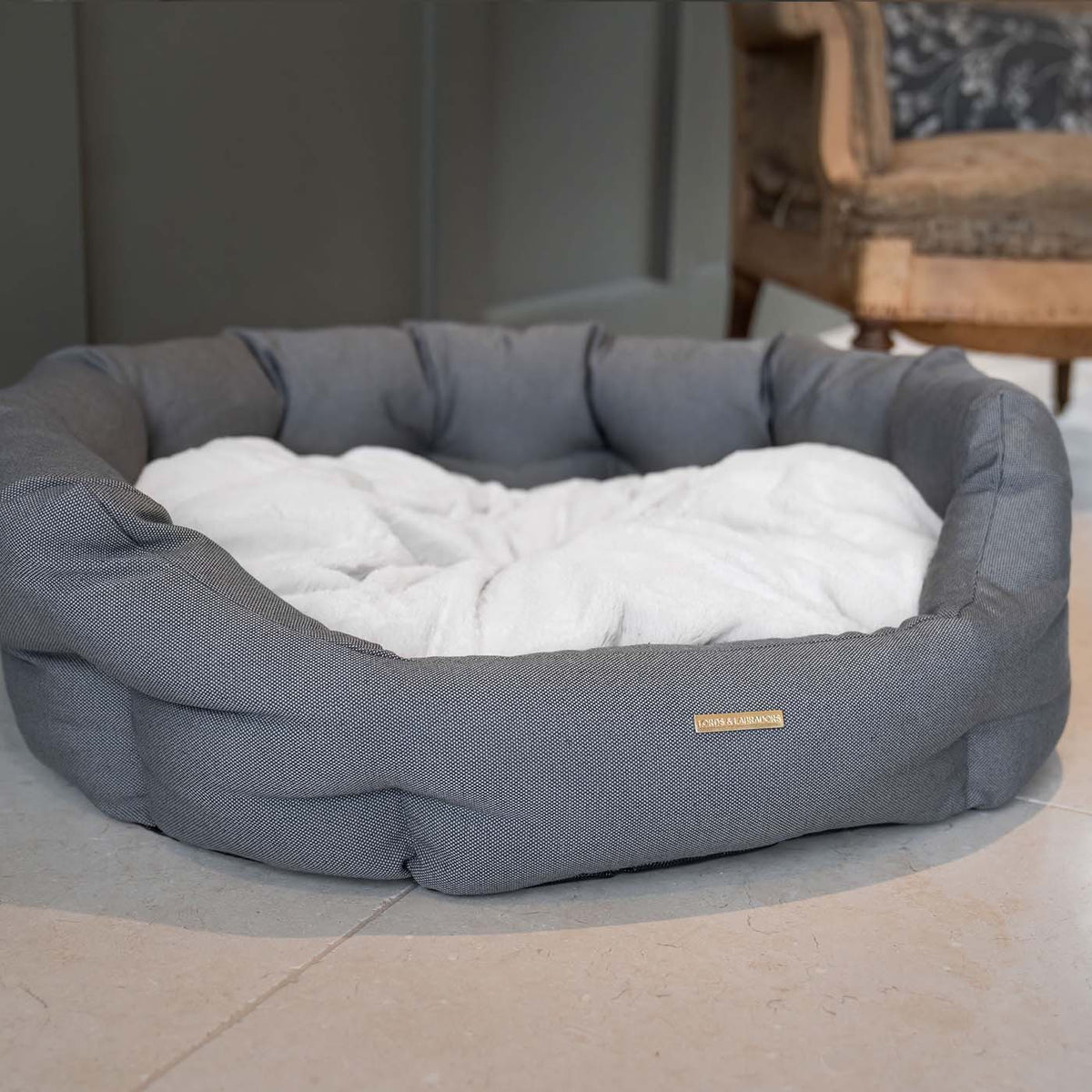 Essentials Twill Oval Bed in Slate, view 3