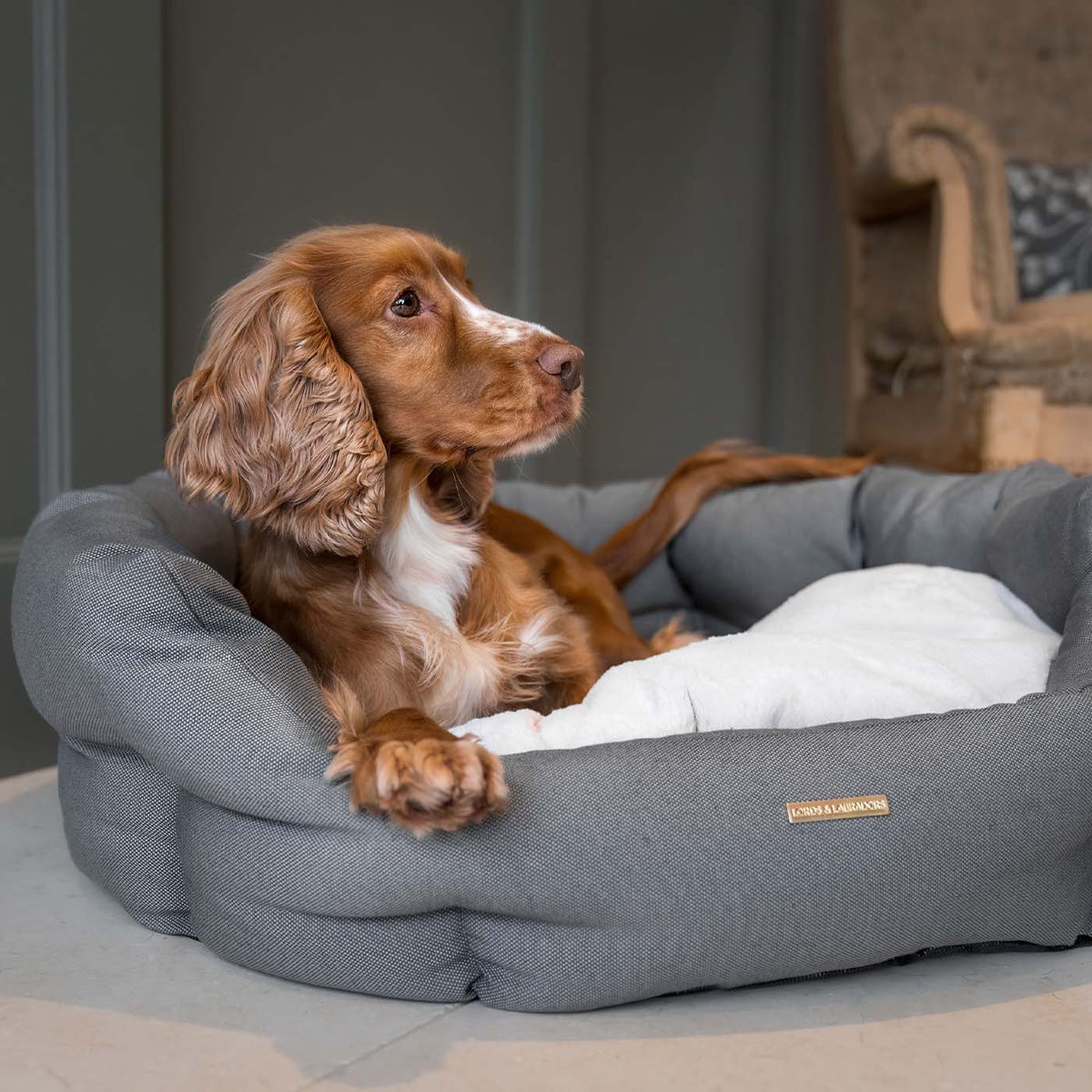 Essentials Twill Oval Bed in Slate, view 2