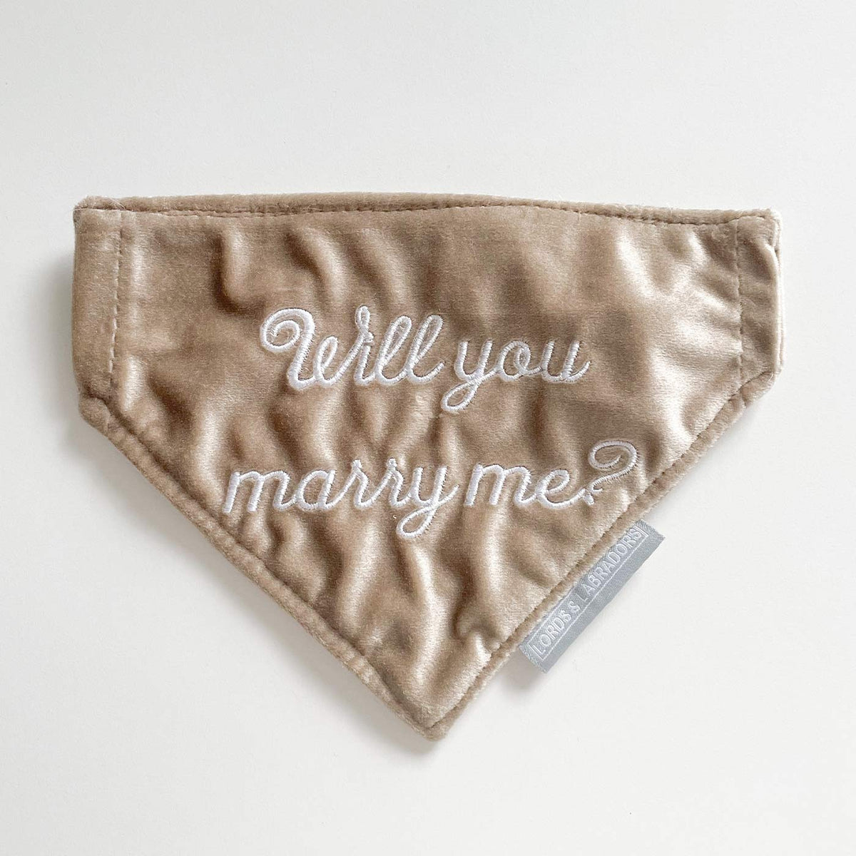 'Will You Marry Me?' Bandana In Mushroom Velvet, view 2